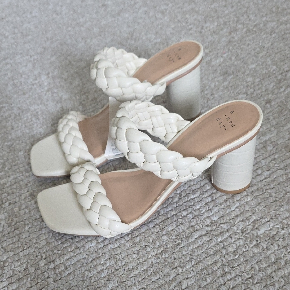 A New Day White Braided Heeled Sandals, 9